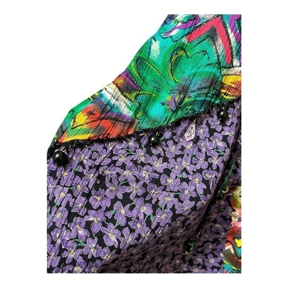 Vintage unique CAROL Little asymmetric multi print ruffle and beaded top. Size 4 - Picture 14 of 14